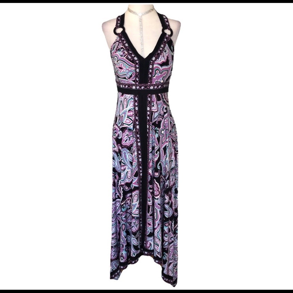 INC International Concepts Black Purple Paisley Maxi Dress